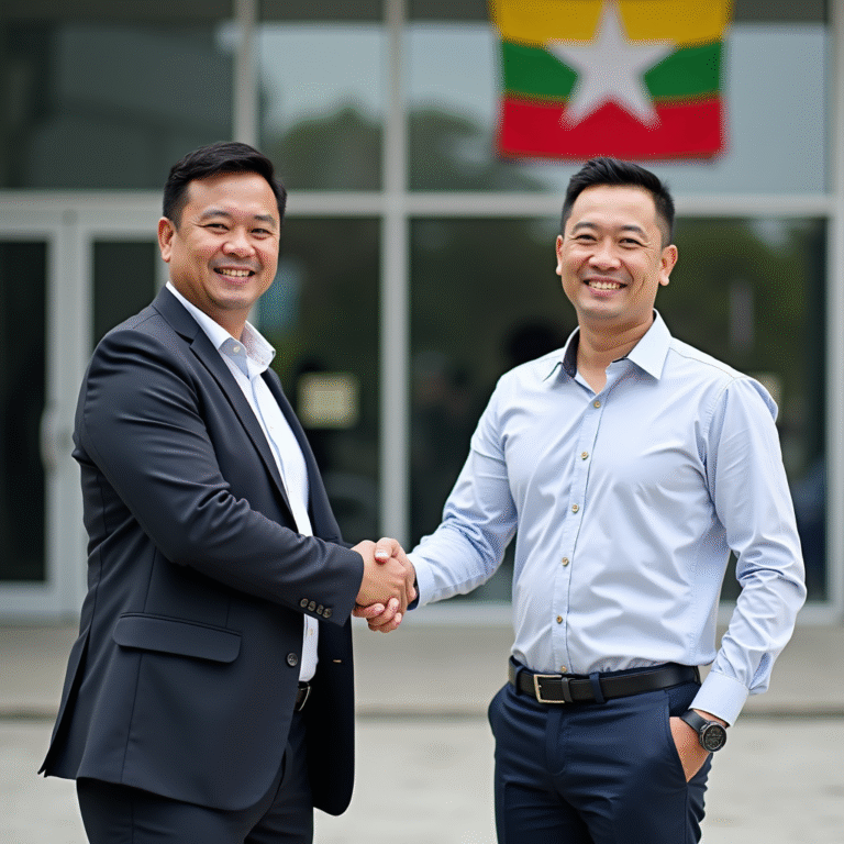 Two Businessmen in Myanmar Shaking Hands