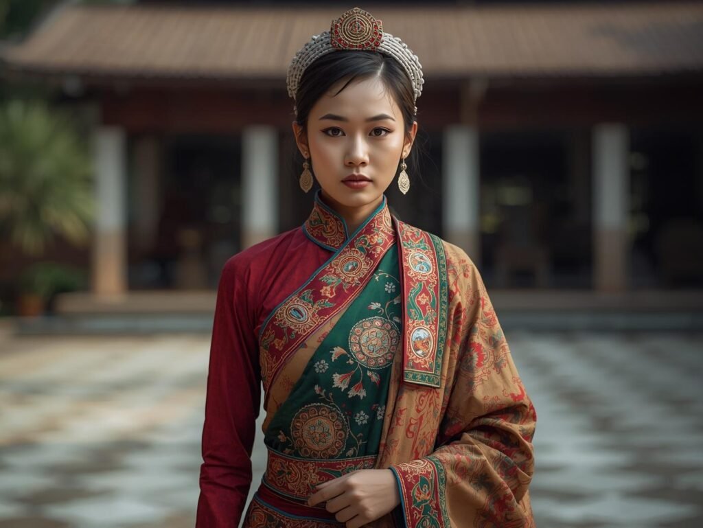 generate a reality photo traditional Lao clothing from head to toe